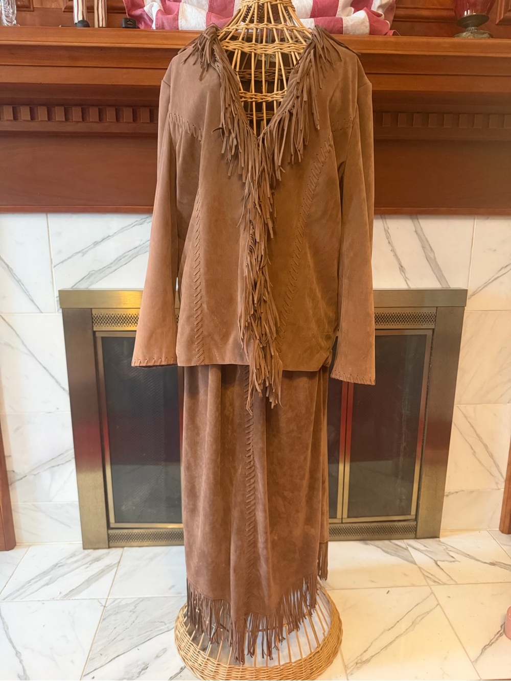 Selene Sport Brown Suede Fringe Skirt Set